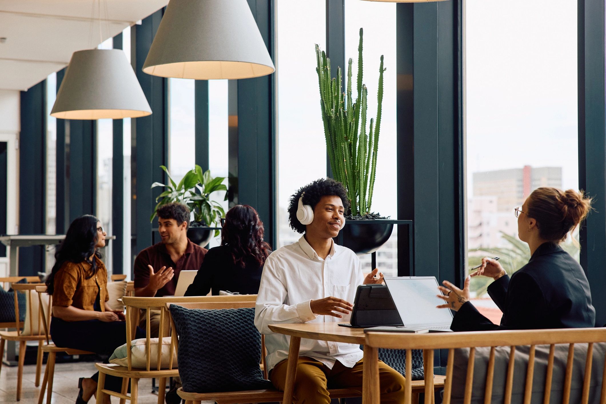Business professionals collaborating in a modern office